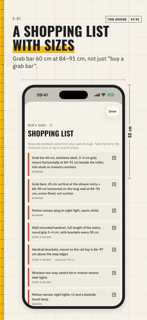 Shopping list with sizes